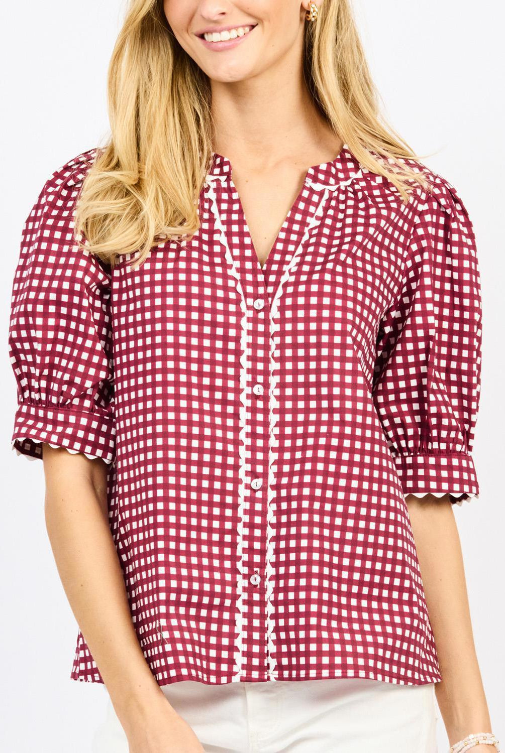 Top Elaine Gingham Maroon/White XS