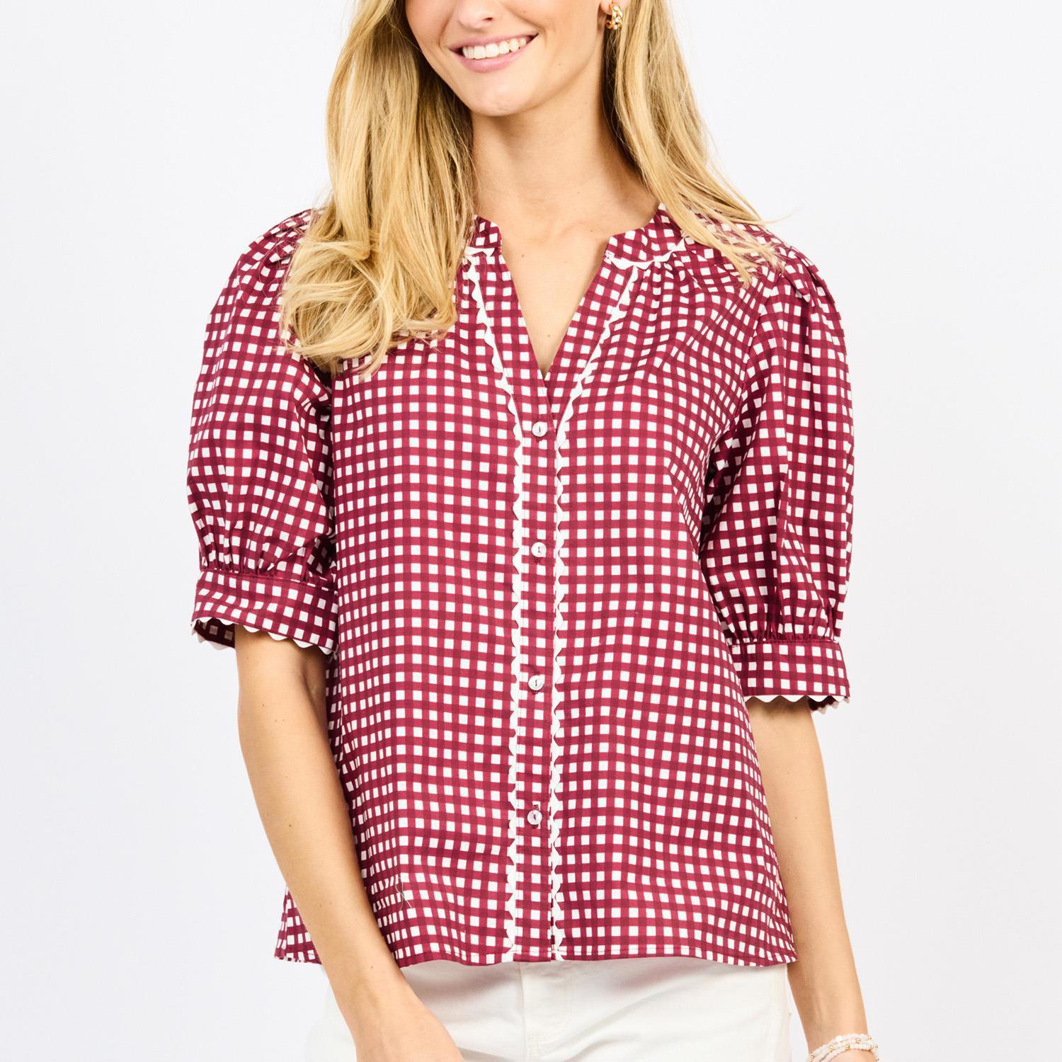 Top Elaine Gingham Maroon/White XS