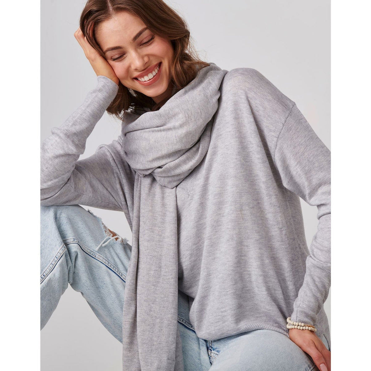 Essential Cashmere Blend Shawl, Heather Gray
