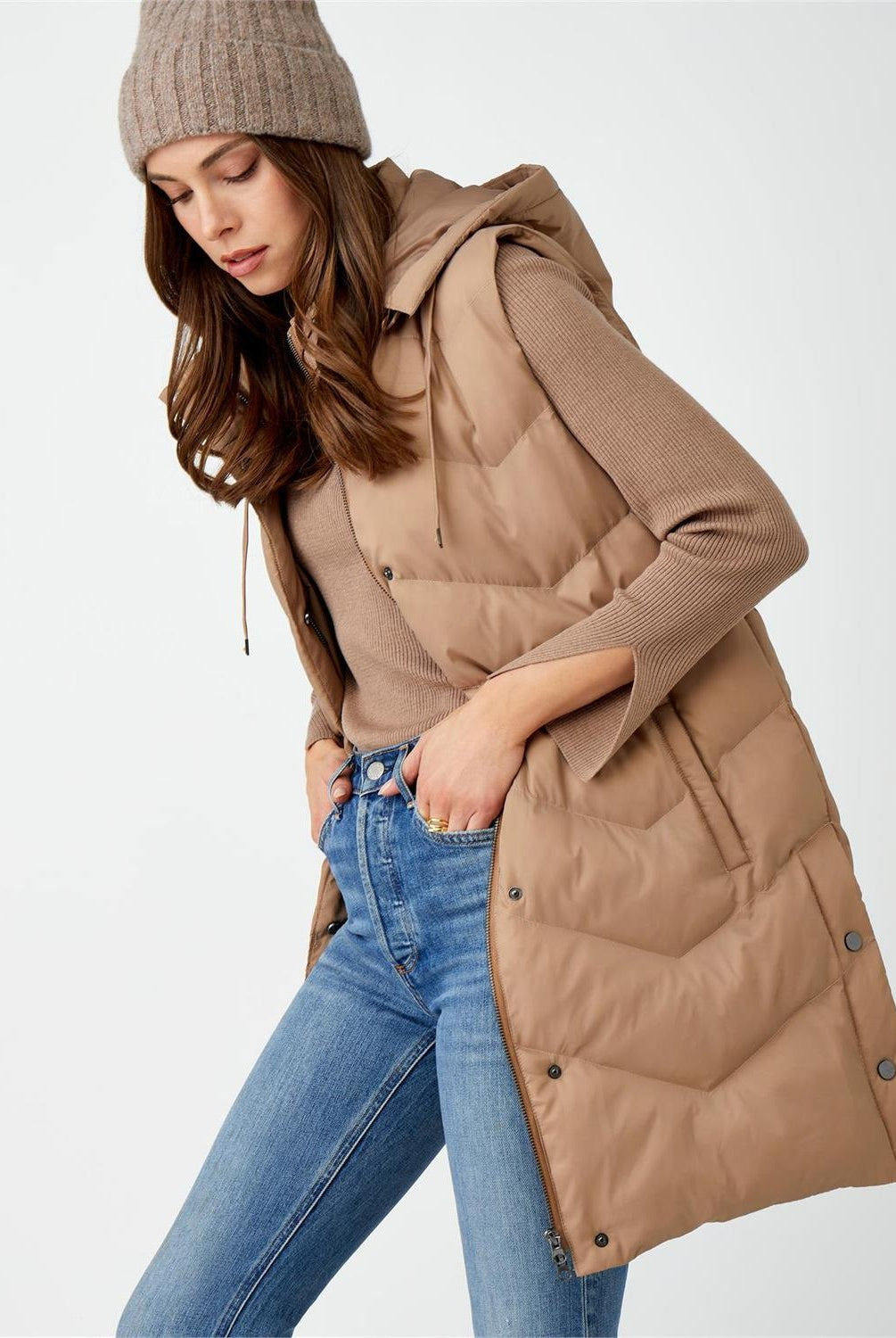 Long Puffer Vest, Taupe