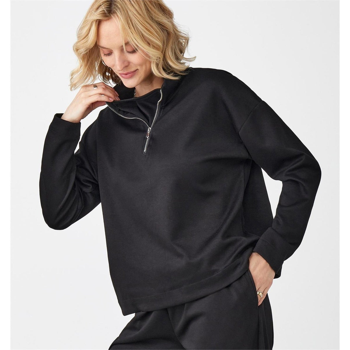 Half Zip Funnel Pullover, Black
