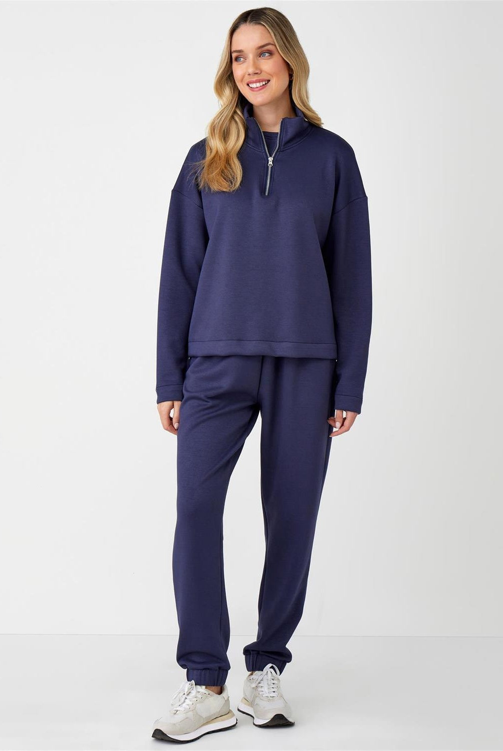 Half Zip Funnel Pullover, Medium Blue