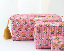 Load image into Gallery viewer, Bubblegum Floral Cosmetic Bag