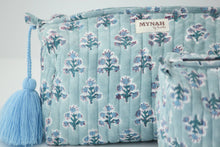 Load image into Gallery viewer, Dusty Blue Motif Cosmetic Bag