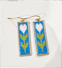 Load image into Gallery viewer, Blue Heart Glass Seed Bead Earrings