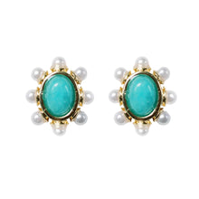 Load image into Gallery viewer, Turquoise and Pearl Oval Studs