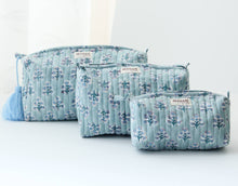 Load image into Gallery viewer, Dusty Blue Motif Cosmetic Bag