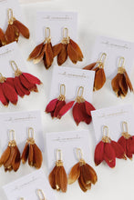 Load image into Gallery viewer, Garnet Gold Dipped Feather Earrings