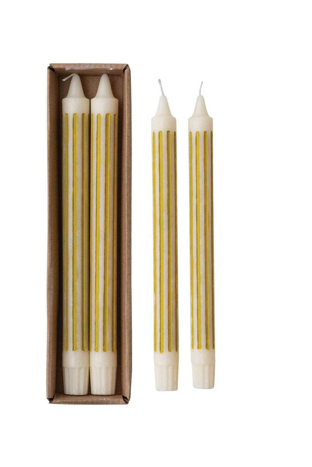 Unscented Striped Taper Candles in Box, Chartreuse, Set of 2 (Est. Burn Time 6 Hours)