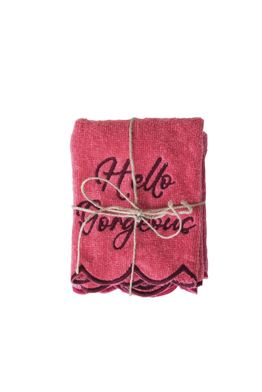 Cotton Terry Wash Cloths w/ Embroidered Saying & Scalloped Edge, Set of 2