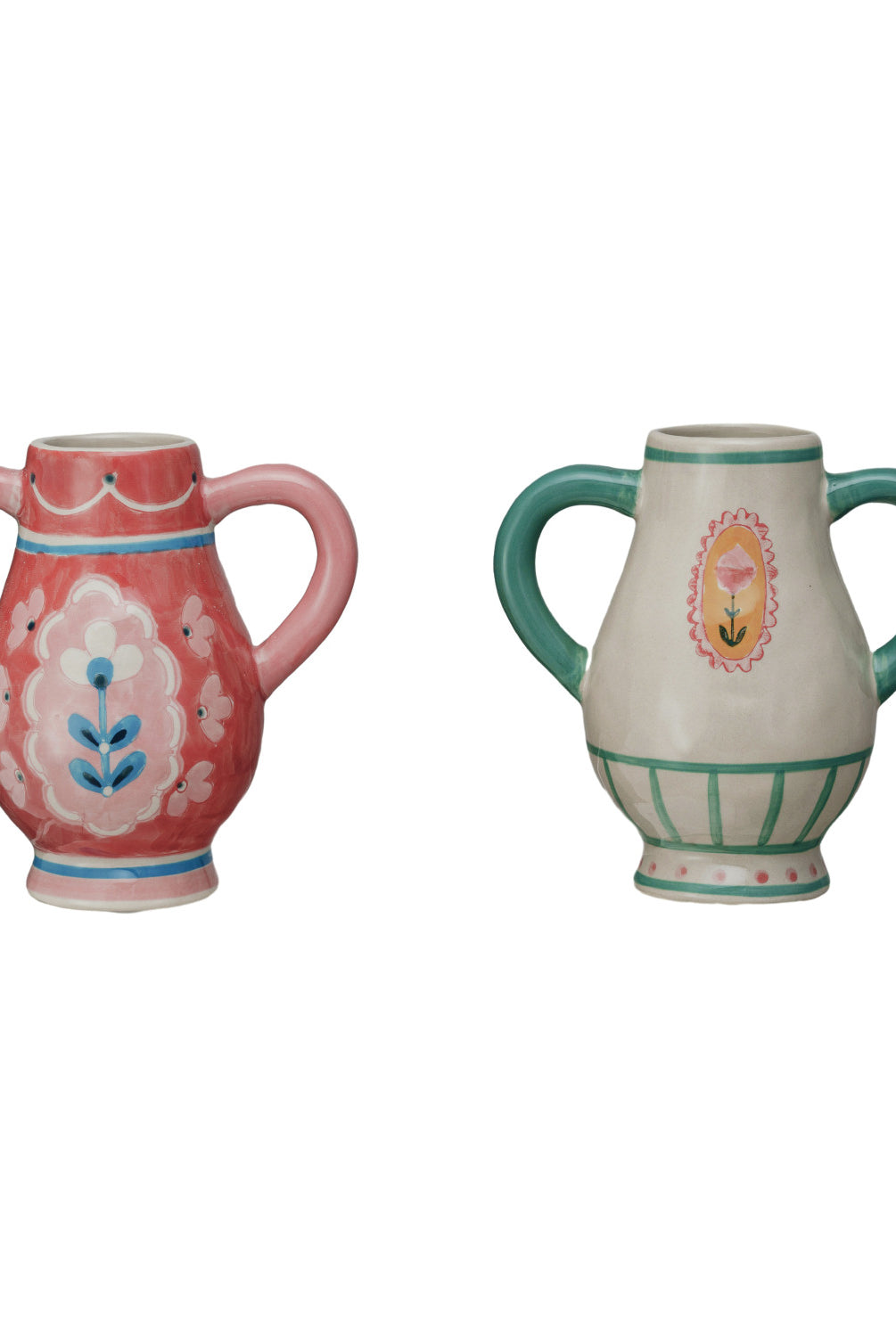 Hand-Painted Stoneware Urn w/ Flower & Handles, 2 Styles ©