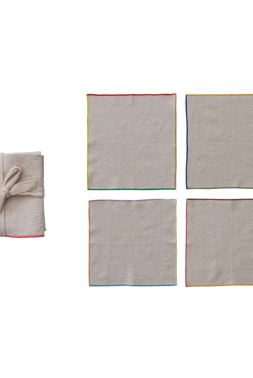 Woven Cotton Napkins with Stitched Colored Edge, Set of 4