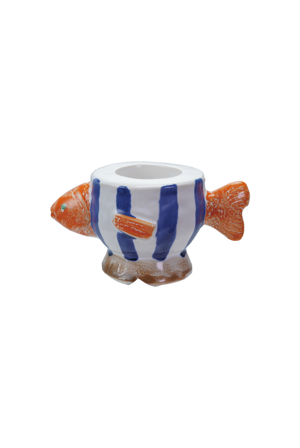 Hand-Painted Stoneware Fish Tealight/Taper Holder