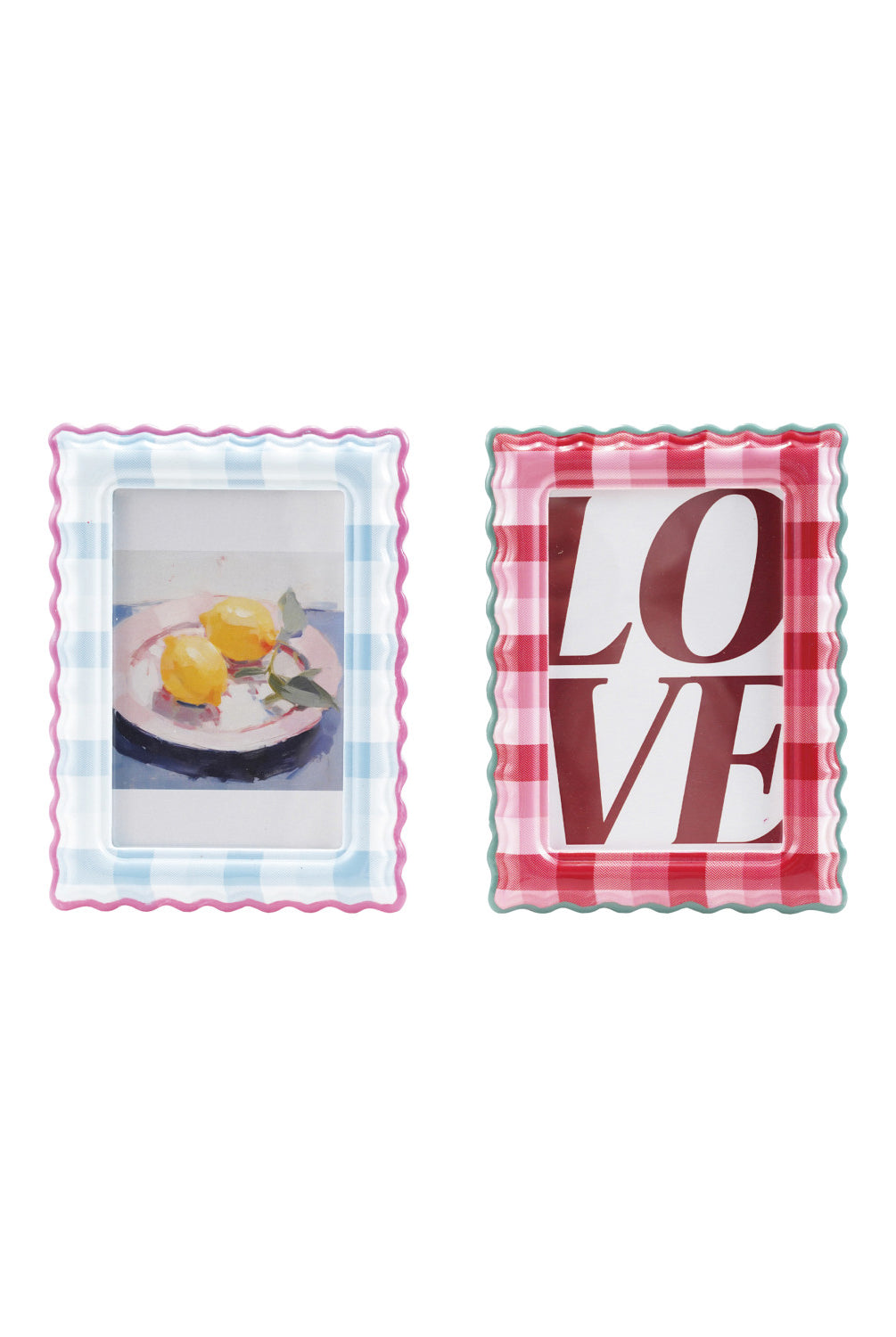 Scalloped Photo Frame w/ Plaid Pattern, 2 Colors (Holds 4" x 6" Photo) (Hangs or Sits)