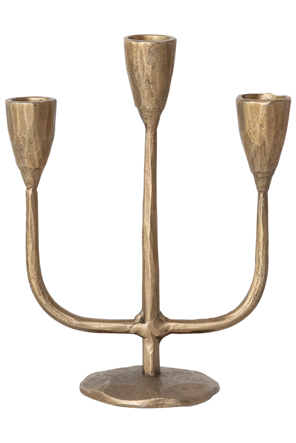 Hand-Forged Iron Candelabra, Antique Brass Finish (Holds (3) 1/2" Tapers)