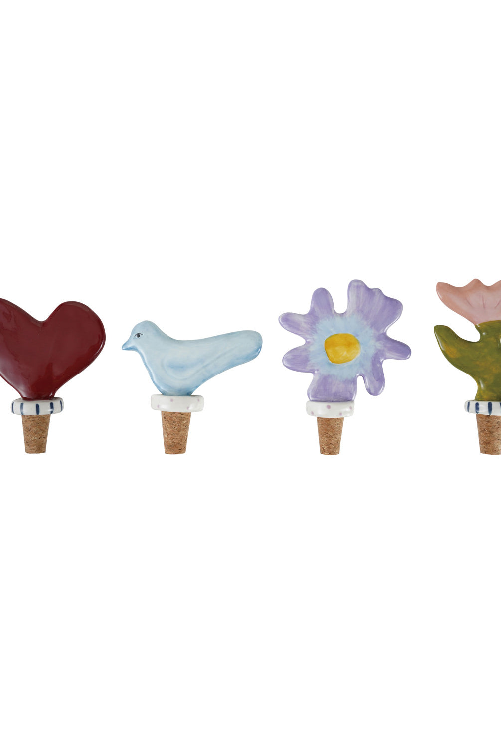 Handmade Stoneware & Cork Bird/Flower/Heart Shaped Bottle Stopper, 4 Styles