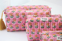 Load image into Gallery viewer, Bubblegum Floral Cosmetic Bag