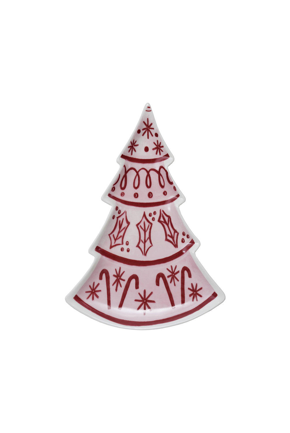 8"L x 5-3/4"W Stoneware Tree Shaped Plate, Pink, Red & White ©