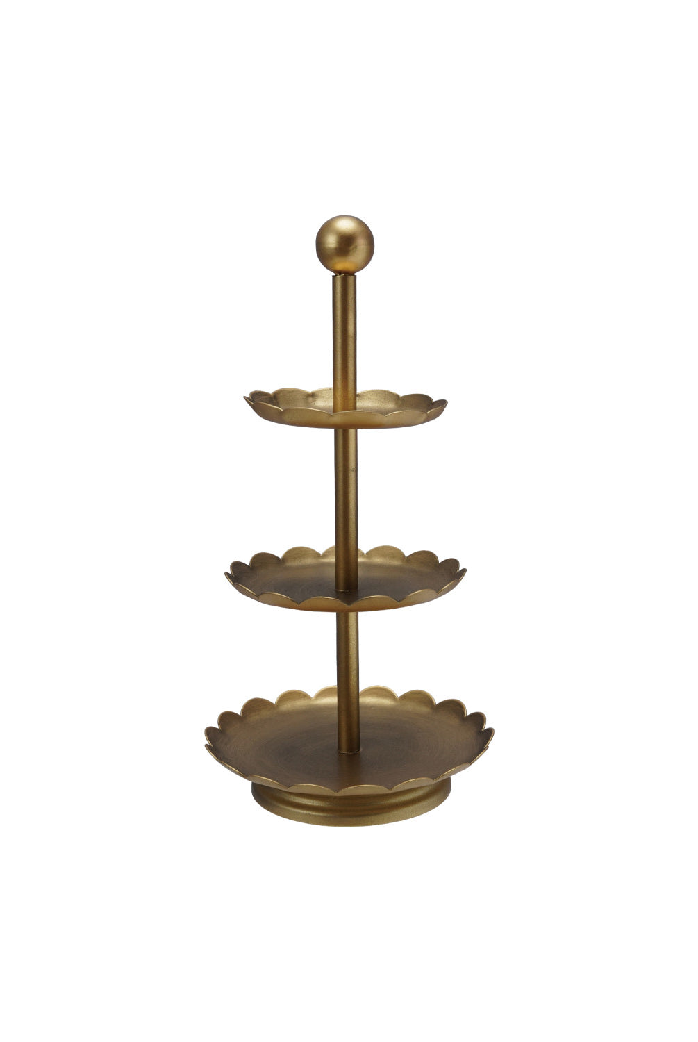 Decorative Metal 3-Tier Tray with Scalloped Edges, Gold Finish