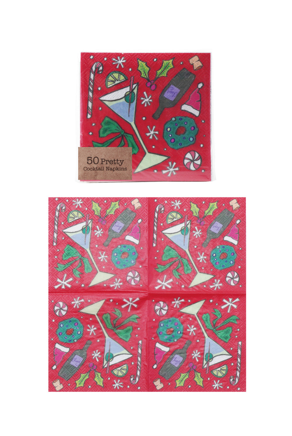 Paper Cocktail Napkins with Holiday Design (50 Folded Pieces)
