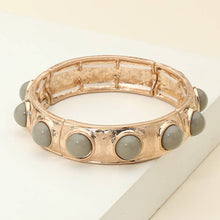 Load image into Gallery viewer, Bead Pearl Embellished Hammered Metal Stretch Bracelet
