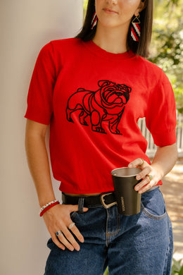 Red Bulldog Short Sleeve Sweater