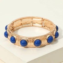 Load image into Gallery viewer, Bead Pearl Embellished Hammered Metal Stretch Bracelet