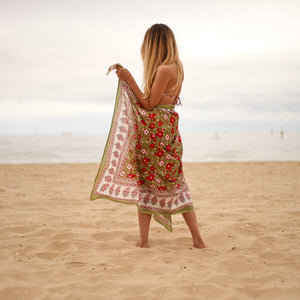 Olive Green Block Print Sarong