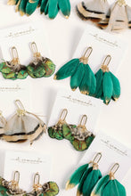 Load image into Gallery viewer, Emerald Feather Tassel Earrings