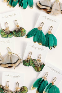 Emerald Feather Tassel Earrings