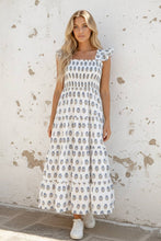 Load image into Gallery viewer, Blue Floral Smocked Midi Dress