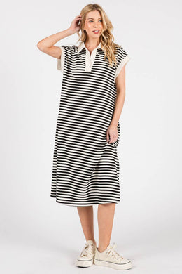 Black Striped Relaxed Fit Midi