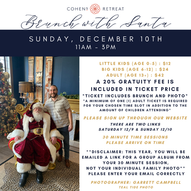Sunday December 10th Brunch with Santa at Cohen's Retreat