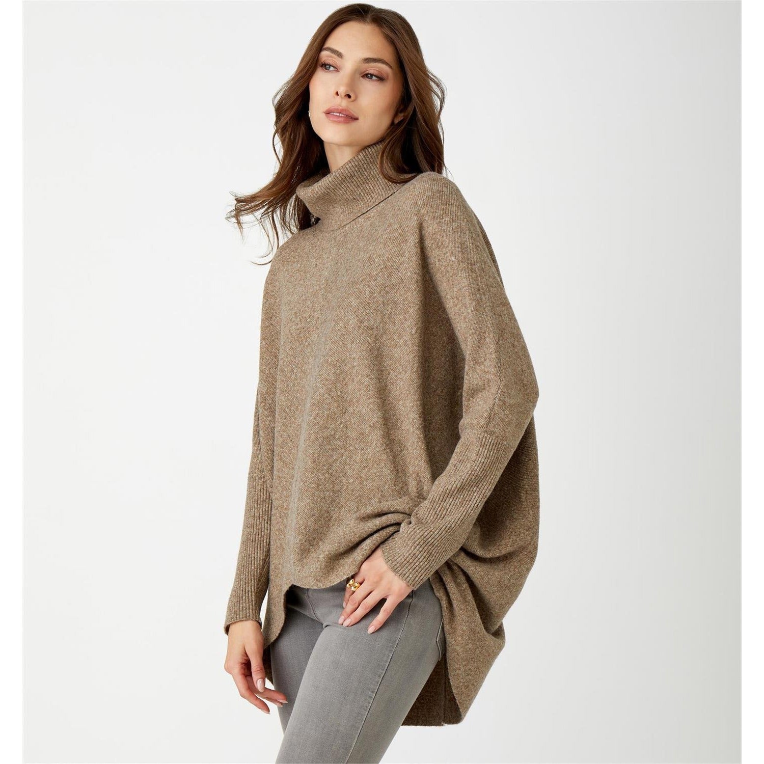High Low Tunic Sweater, Brown Melange
