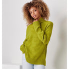 Cropped Mock Neck Sweater, Lime Green