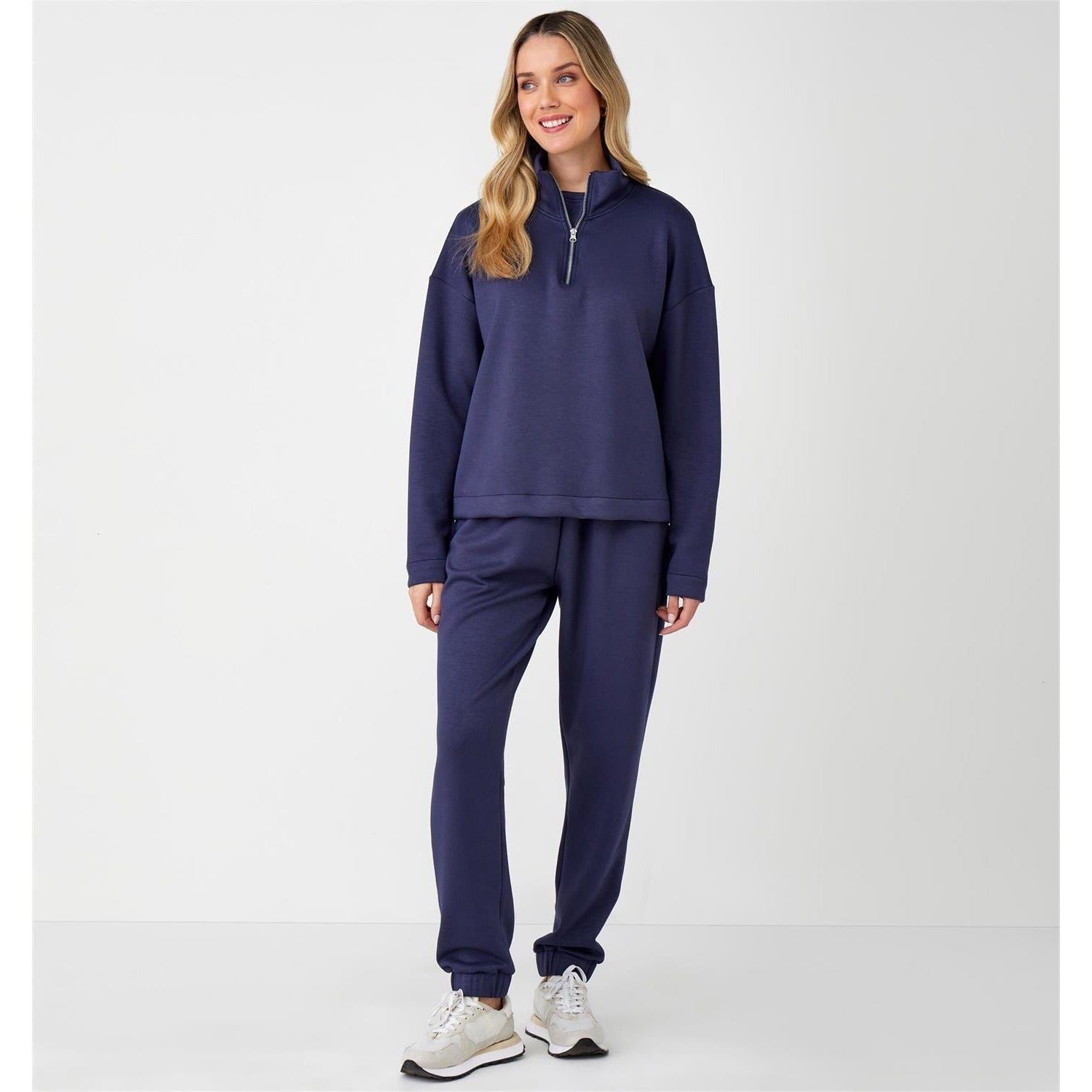 Half Zip Funnel Pullover, Medium Blue