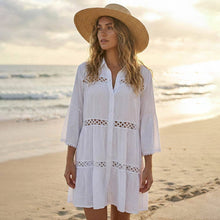 Load image into Gallery viewer, Button Front Lace Trim Beach Shirt Dress