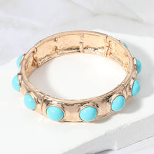 Load image into Gallery viewer, Bead Pearl Embellished Hammered Metal Stretch Bracelet
