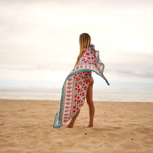 Teal Trim Block Print Sarong