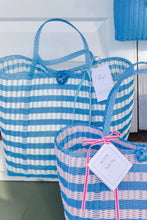 Load image into Gallery viewer, Baby Blue+White Stripe Medium Tote