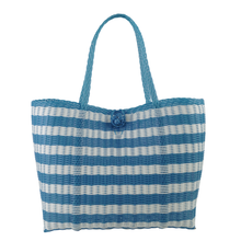 Load image into Gallery viewer, Baby Blue+White Stripe Medium Tote