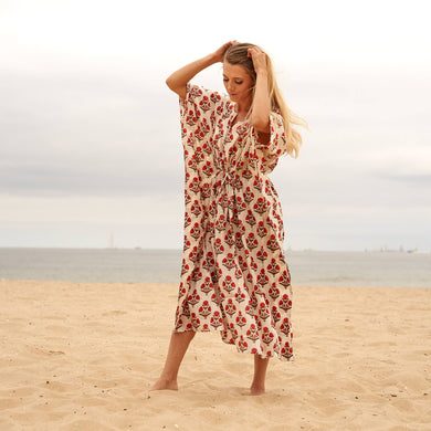 Red Cotton Block Print Caftan