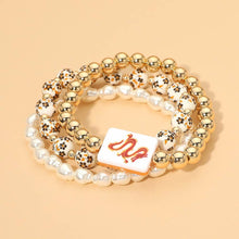 Load image into Gallery viewer, 3PCS - Mahjong Charm Accent Floral Pearl Beaded Stretch Multi Layered Bracelets