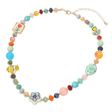 Load image into Gallery viewer, Cute Ceramic Flower Fish Charm Faceted Beaded Statement Necklace