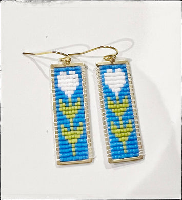 Blue Heart Glass Seed Bead Earrings
