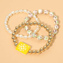 Load image into Gallery viewer, 3PCS - Mahjong Charm Accent Floral Pearl Beaded Stretch Multi Layered Bracelets