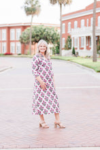 Load image into Gallery viewer, Pink Blooms Striped Caftan Dress 