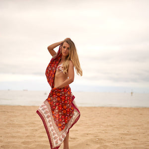 Red & Orange Block Print Sarong