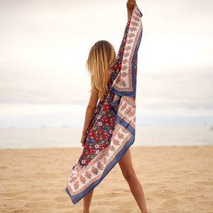 Red & Navy Block Print Sarong