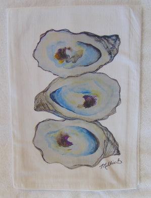 Watercolor 3 Oysters Flour Sack Towel